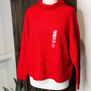 NWT GAP Red Cowl mock turtle Neck Sweater Cozy Soft Knit Size L